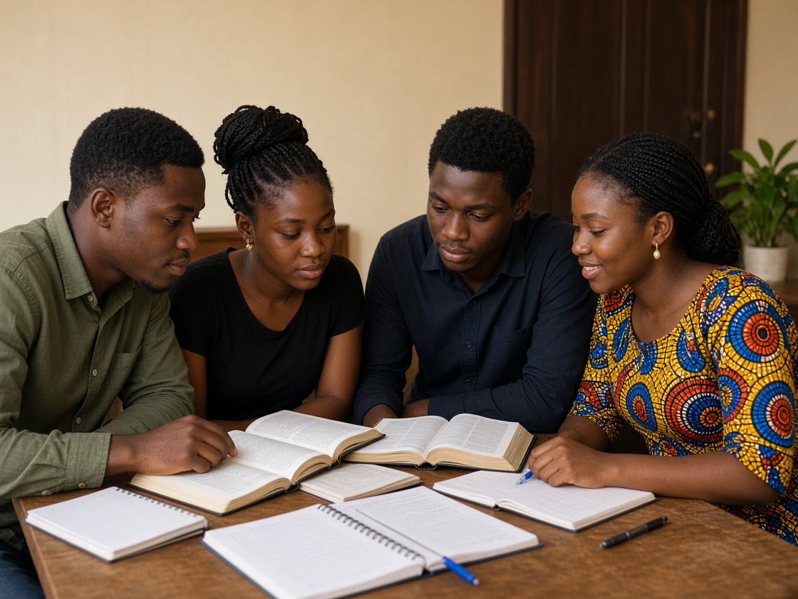 Young adults studying the Bible together