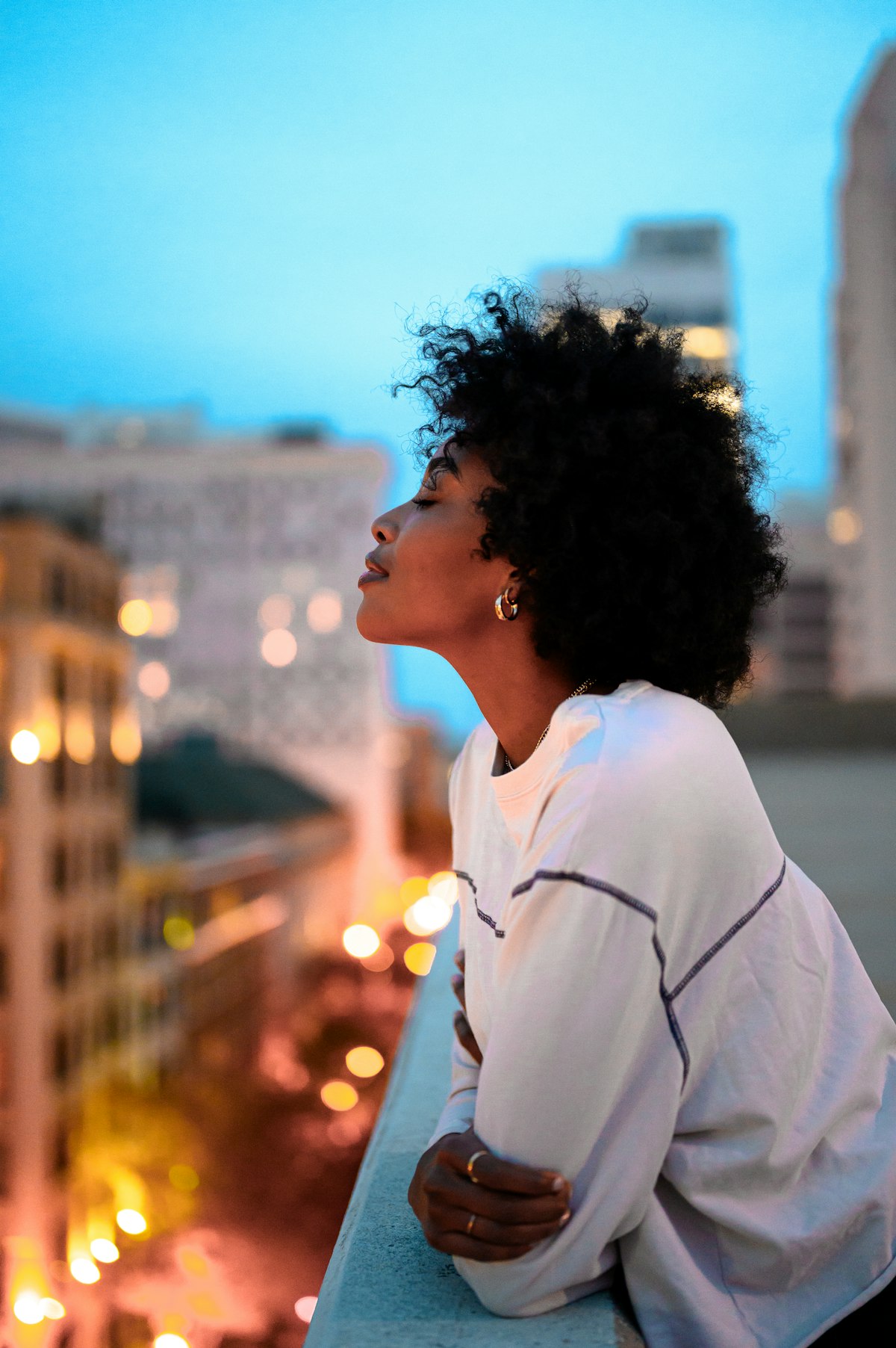 A woman looking toward the evening light