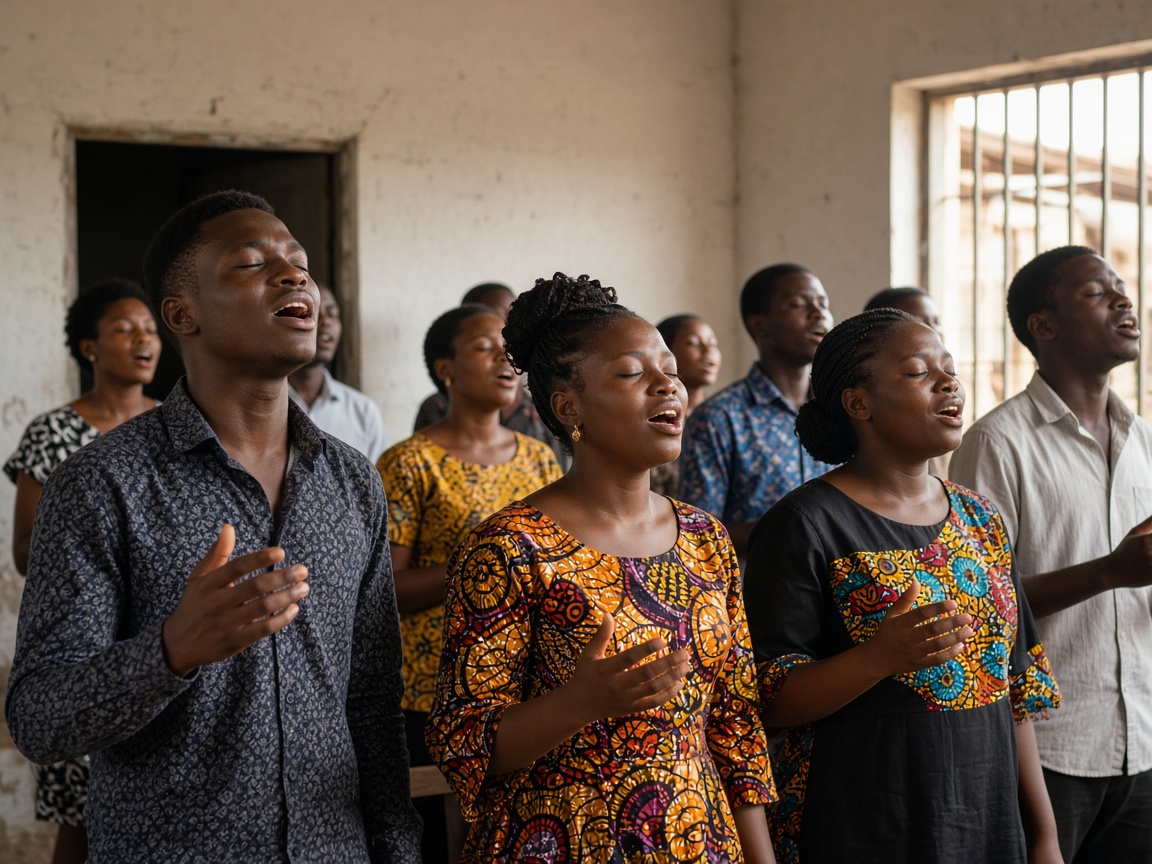 Young adults singing in worship